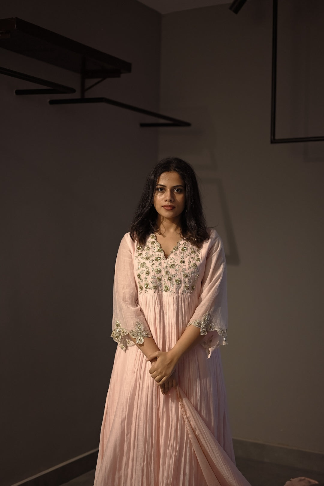 Pink Scalloped Sleeves Kurta Set - Zuleiha