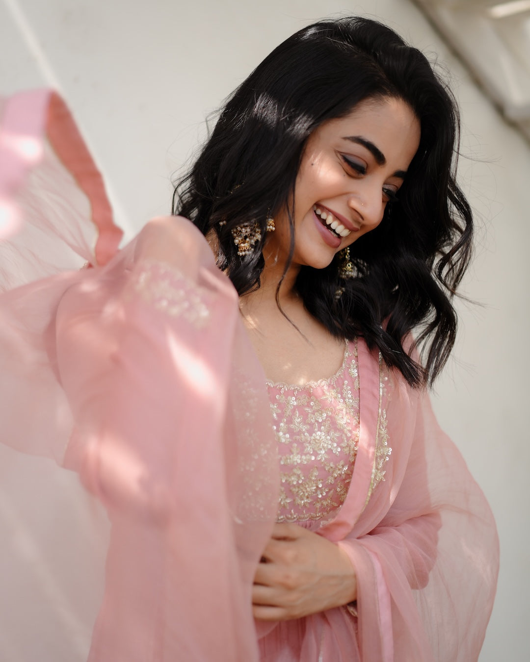 Namitha Pramod In Peach Pink Set - Zuleiha