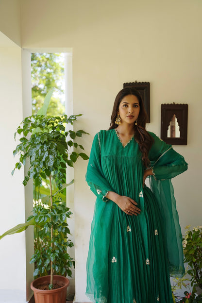 Signature Green Chanderi and Kurti Set - Zuleiha