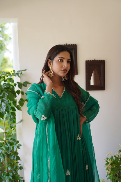 Signature Green Chanderi and Kurti Set - Zuleiha