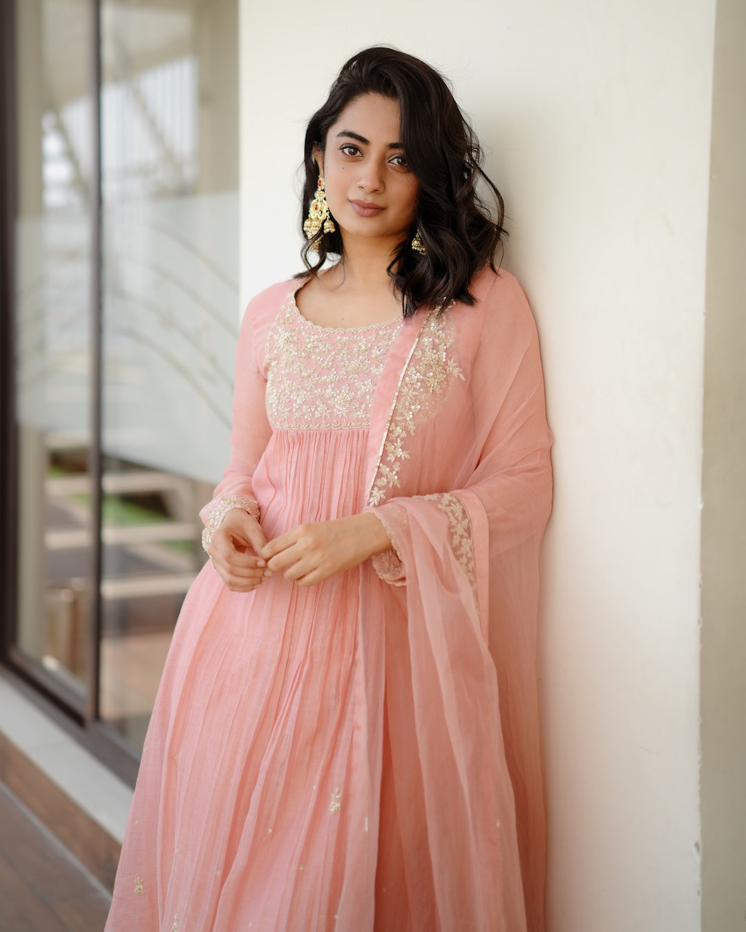 Namitha Pramod In Peach Pink Set - Zuleiha