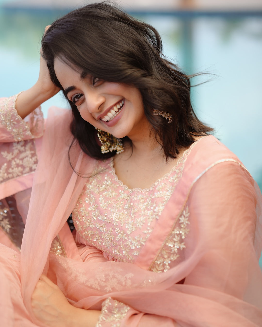 Namitha Pramod In Peach Pink Set - Zuleiha