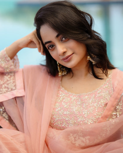 Namitha Pramod In Peach Pink Set - Zuleiha