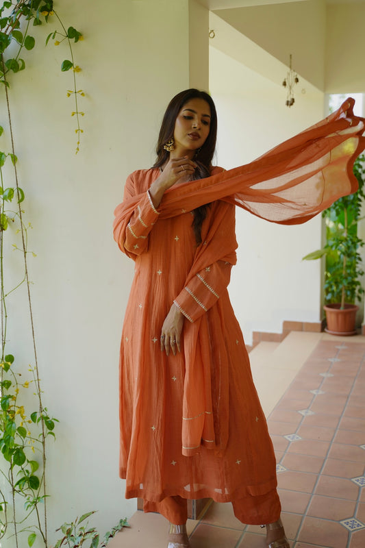 Orange Kurti Set - Zuleiha