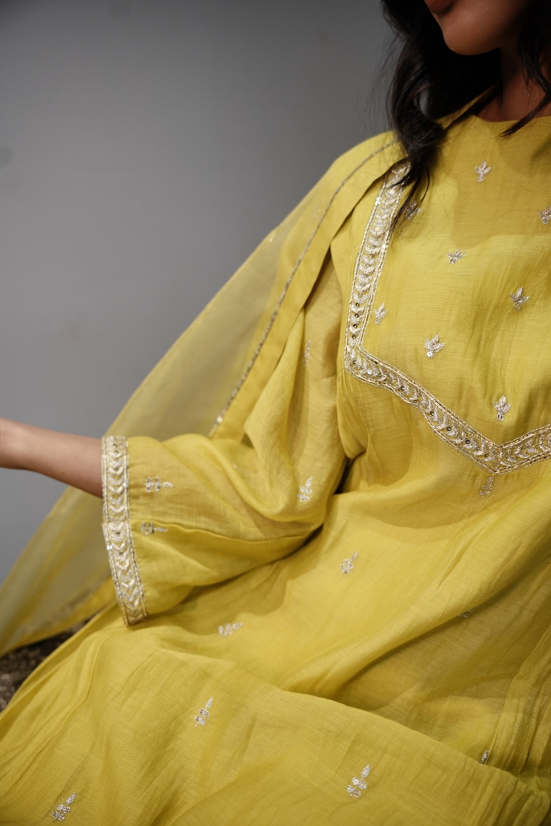 Yellow Chanderi and Organza Kurta Set - Zuleiha