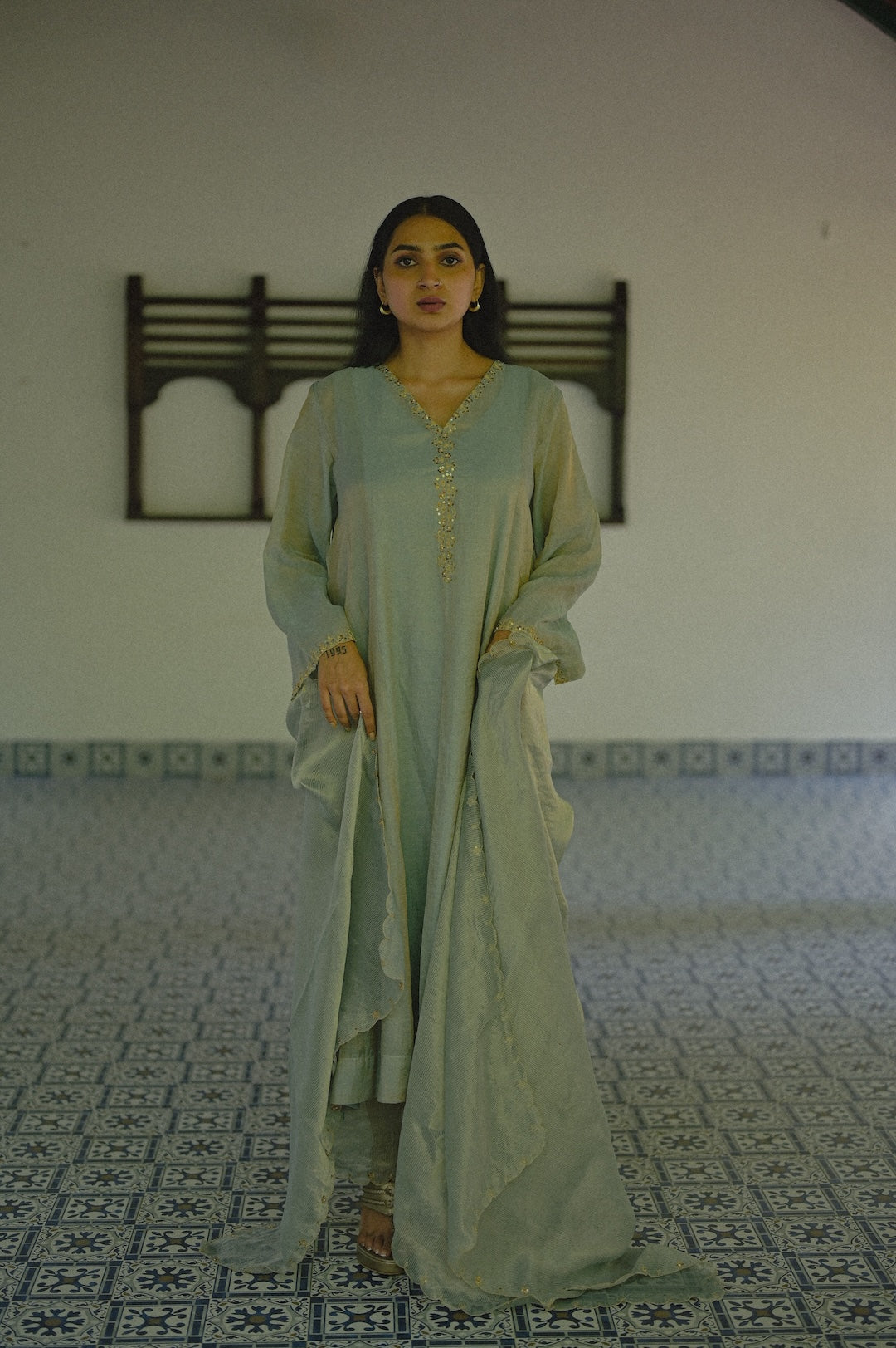 Soft Blue Chanderi Tissue Kurta Set - Zuleiha