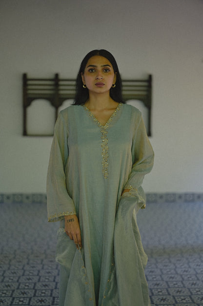 Soft Blue Chanderi Tissue Kurta Set - Zuleiha