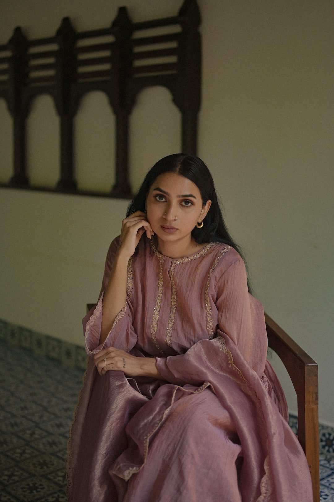 Mauve Chanderi Tissue Kurta Set - Zuleiha