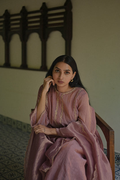 Mauve Chanderi Tissue Kurta Set - Zuleiha