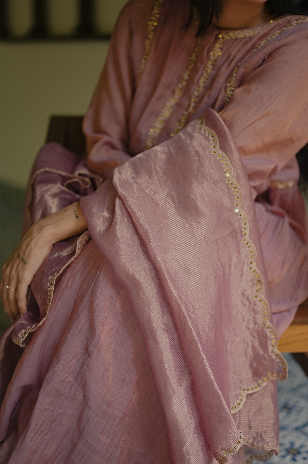 Mauve Chanderi Tissue Kurta Set - Zuleiha