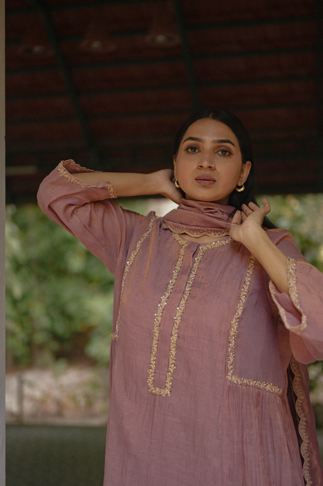 Mauve Chanderi Tissue Kurta Set - Zuleiha