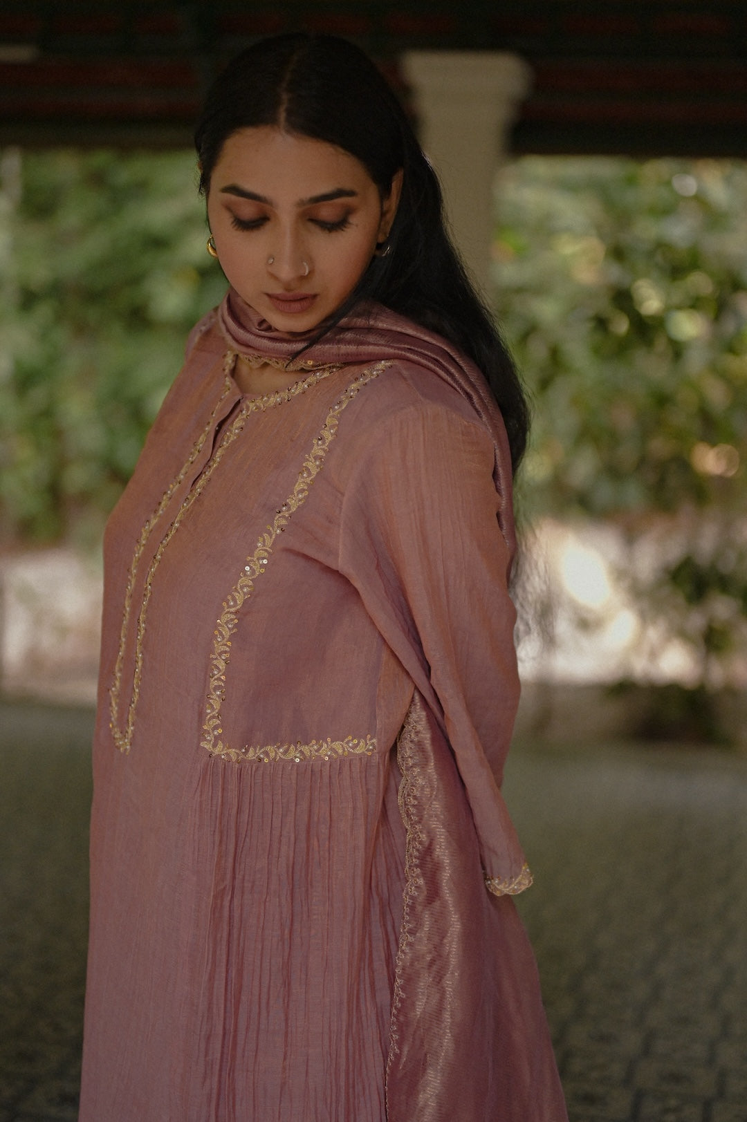 Mauve Chanderi Tissue Kurta Set - Zuleiha