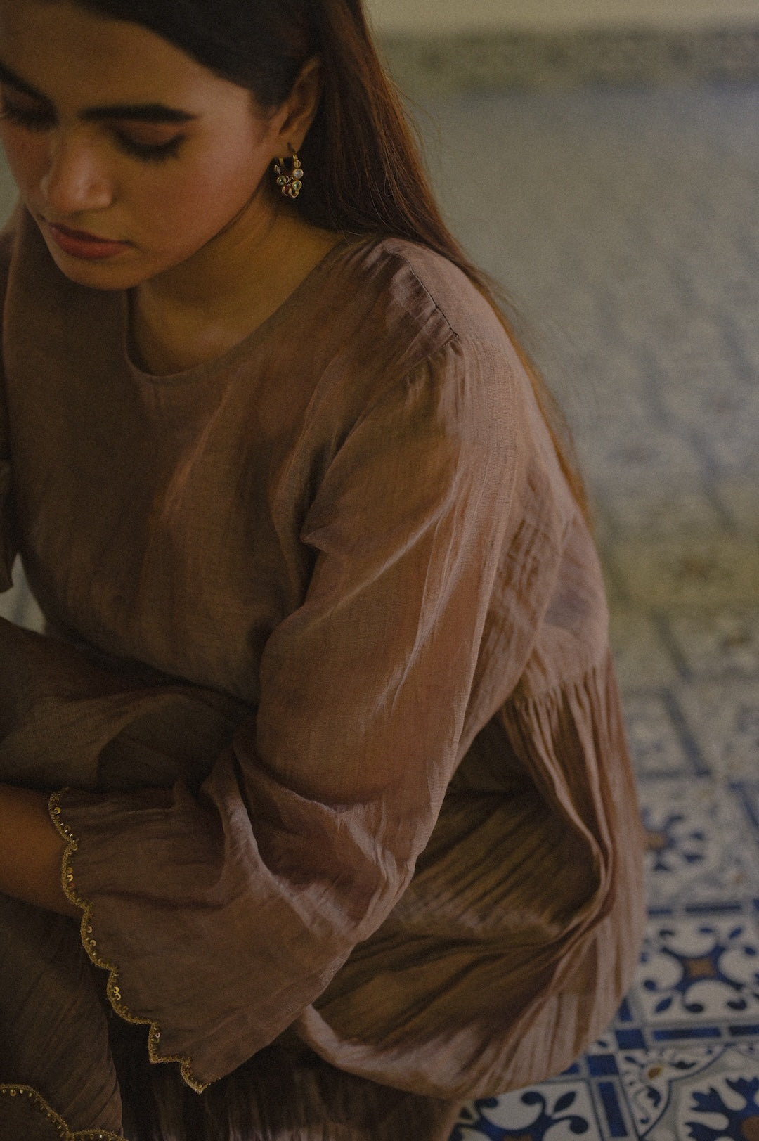 Grey Chanderi Tissue Kurta Set - Zuleiha