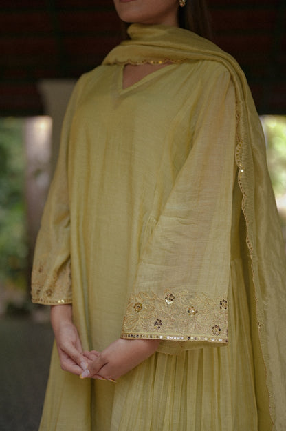 Pastel Green Chanderi Tissue Kurta Set - Zuleiha
