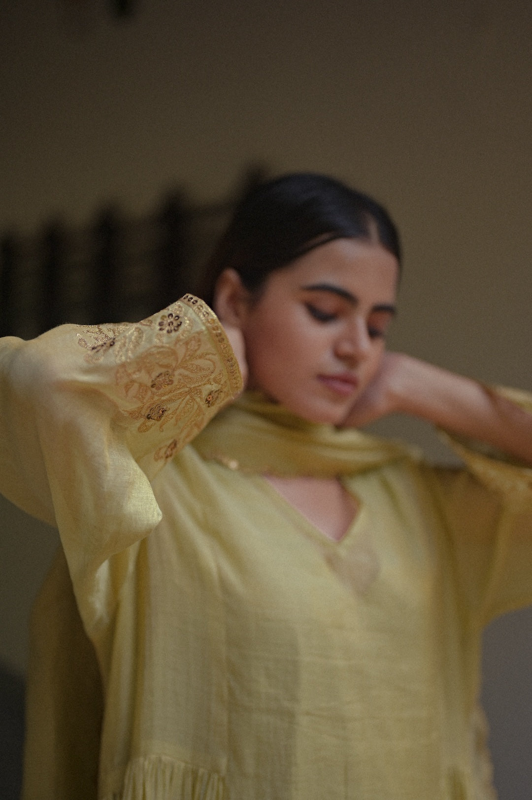 Pastel Green Chanderi Tissue Kurta Set - Zuleiha