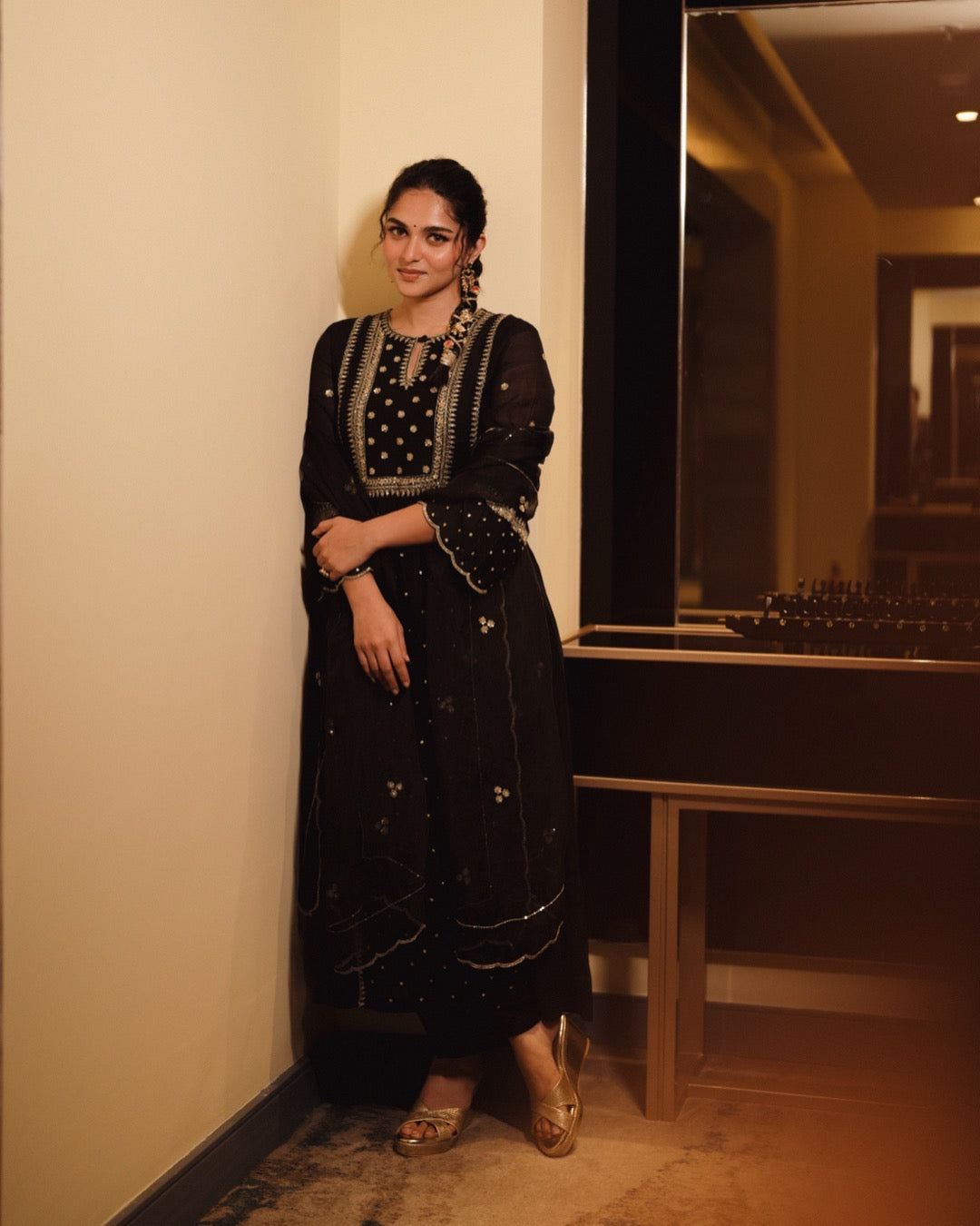 Kayadu Lohar in our Kajal Black Chanderi and Organa Set - Zuleiha