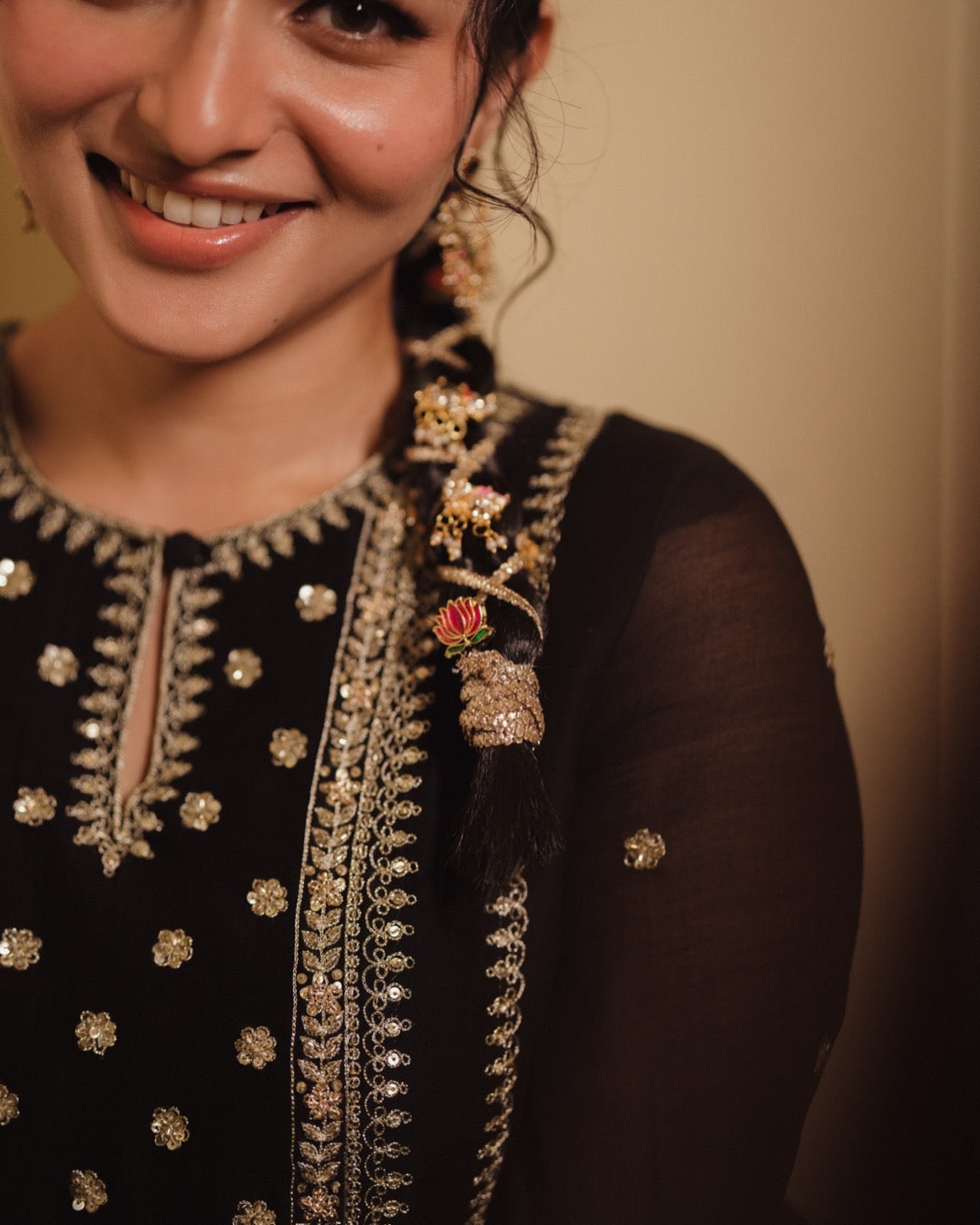 Kayadu Lohar in our Kajal Black Chanderi and Organa Set