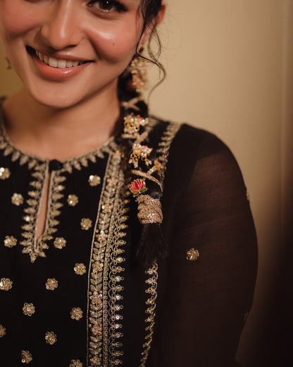 Kayadu Lohar in our Kajal Black Chanderi and Organa Set