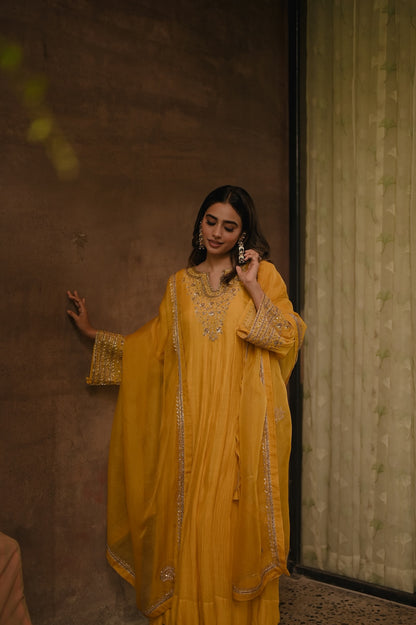 Roohi Yellow Anarkali Set - Zuleiha