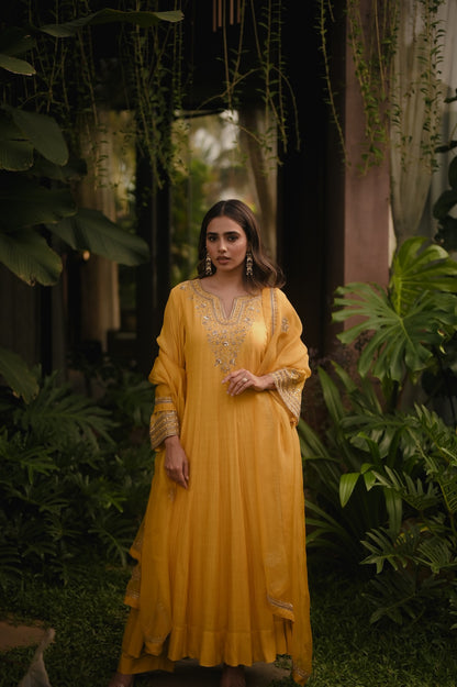 Roohi Yellow Anarkali Set - Zuleiha