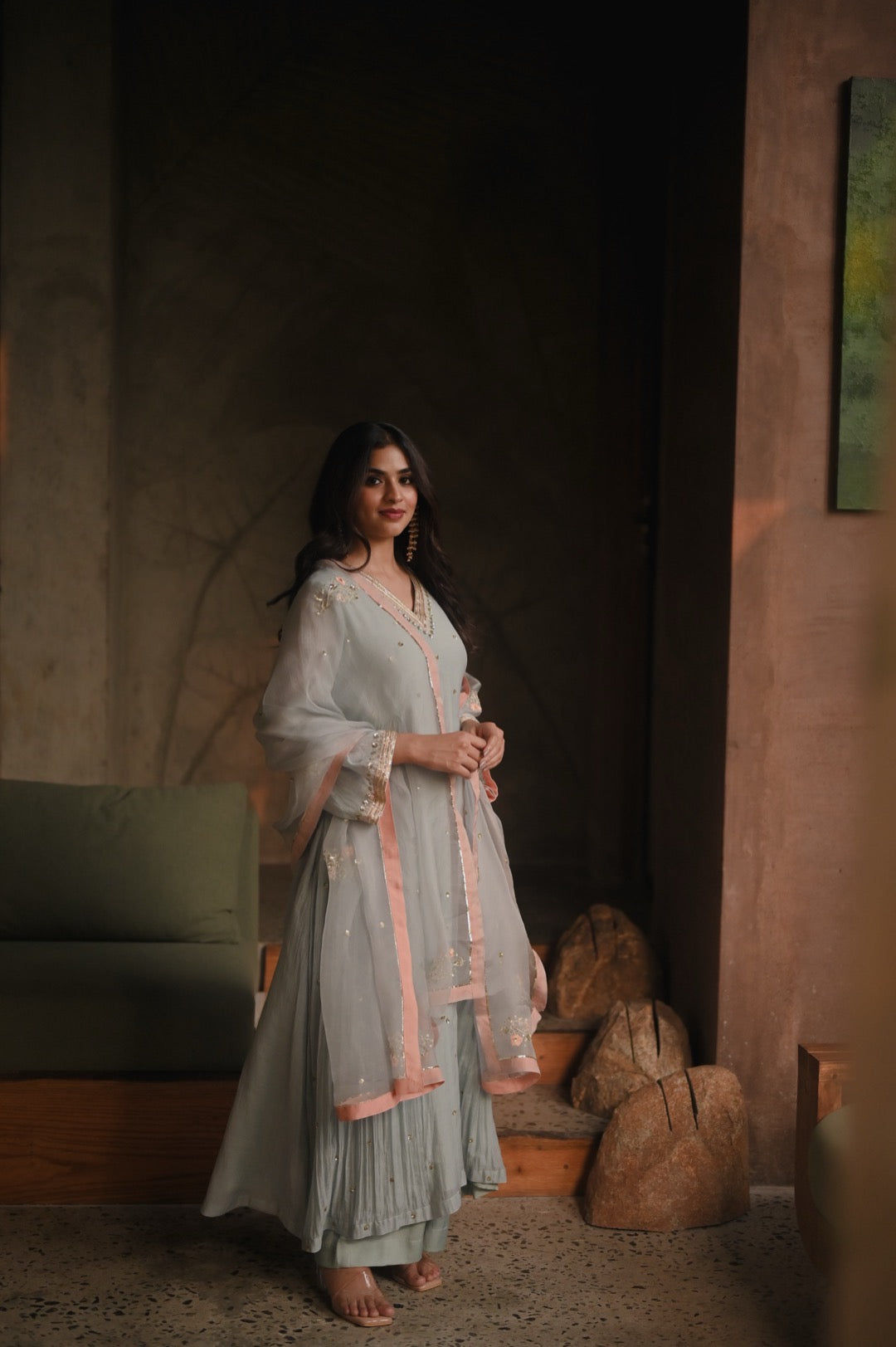 Roohi blue and peach set - Zuleiha