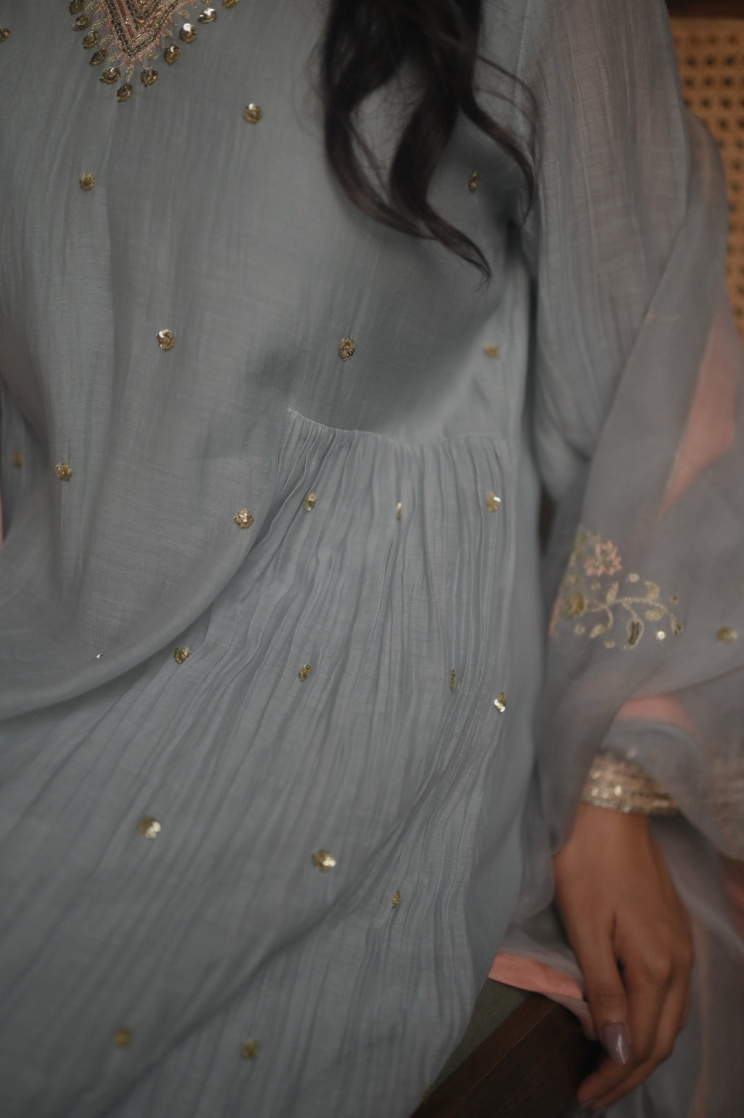 Roohi blue and peach set - Zuleiha