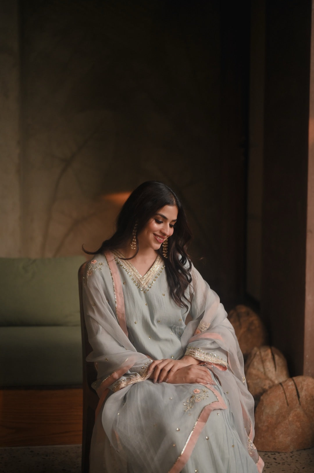 Roohi blue and peach set - Zuleiha