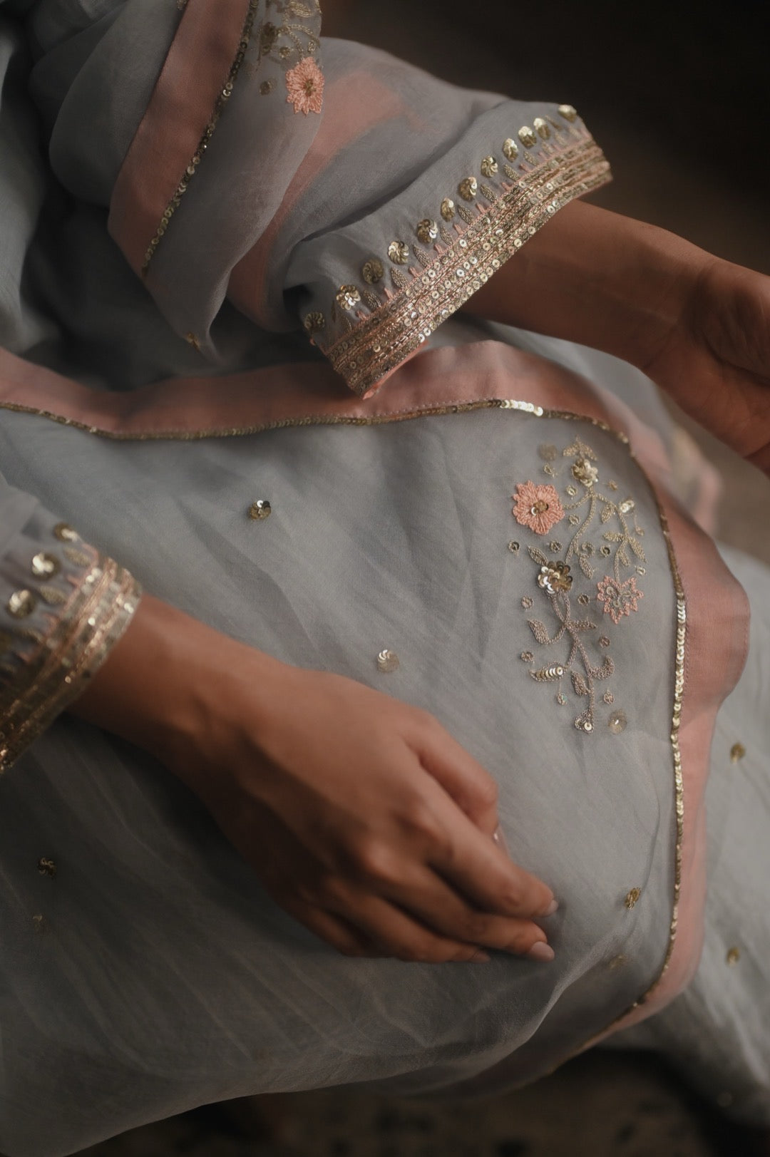 Roohi blue and peach set - Zuleiha