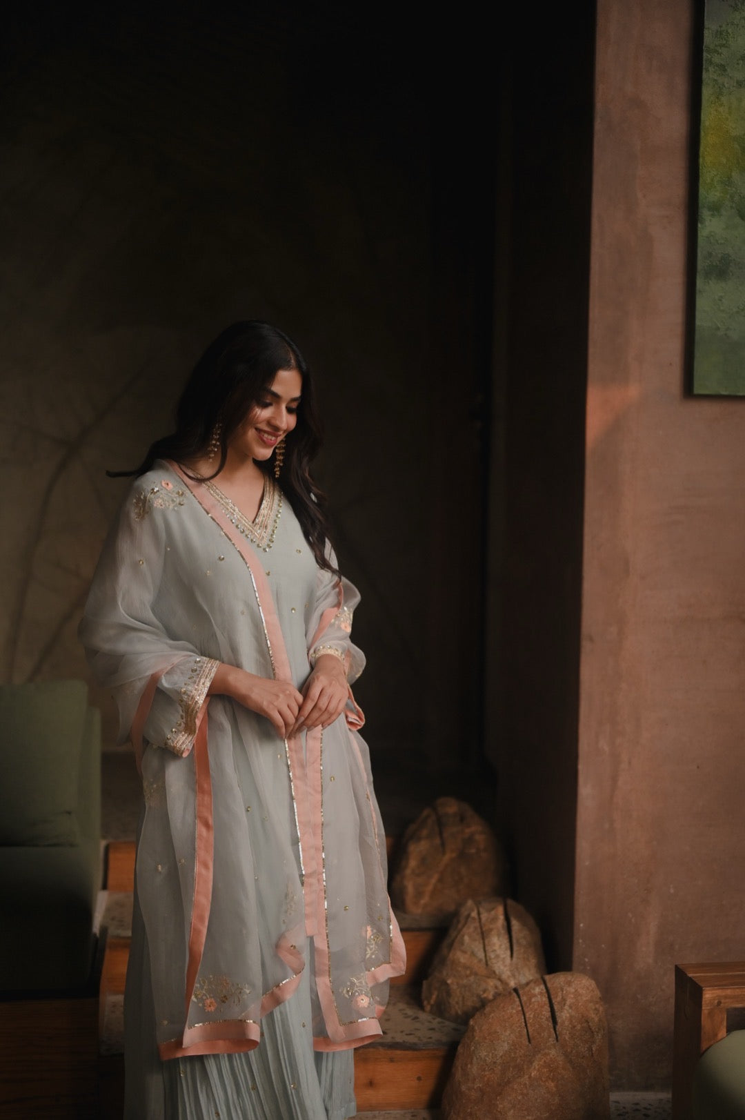 Roohi blue and peach set - Zuleiha