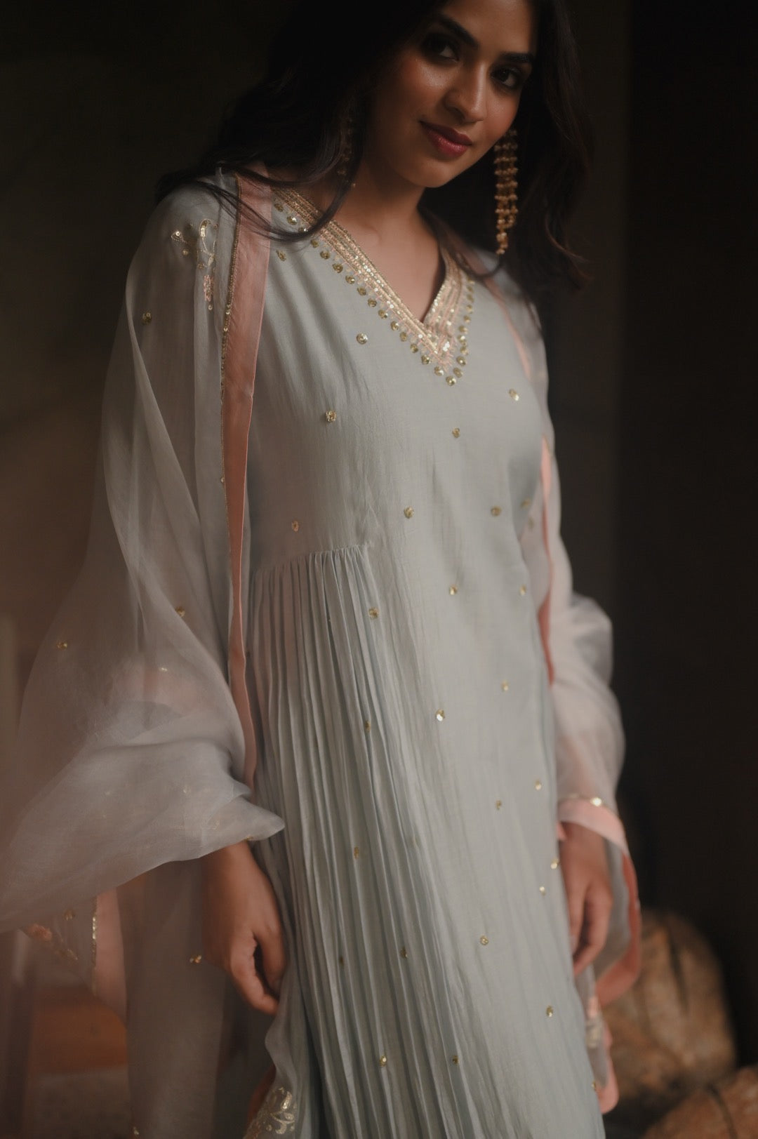 Roohi blue and peach set - Zuleiha
