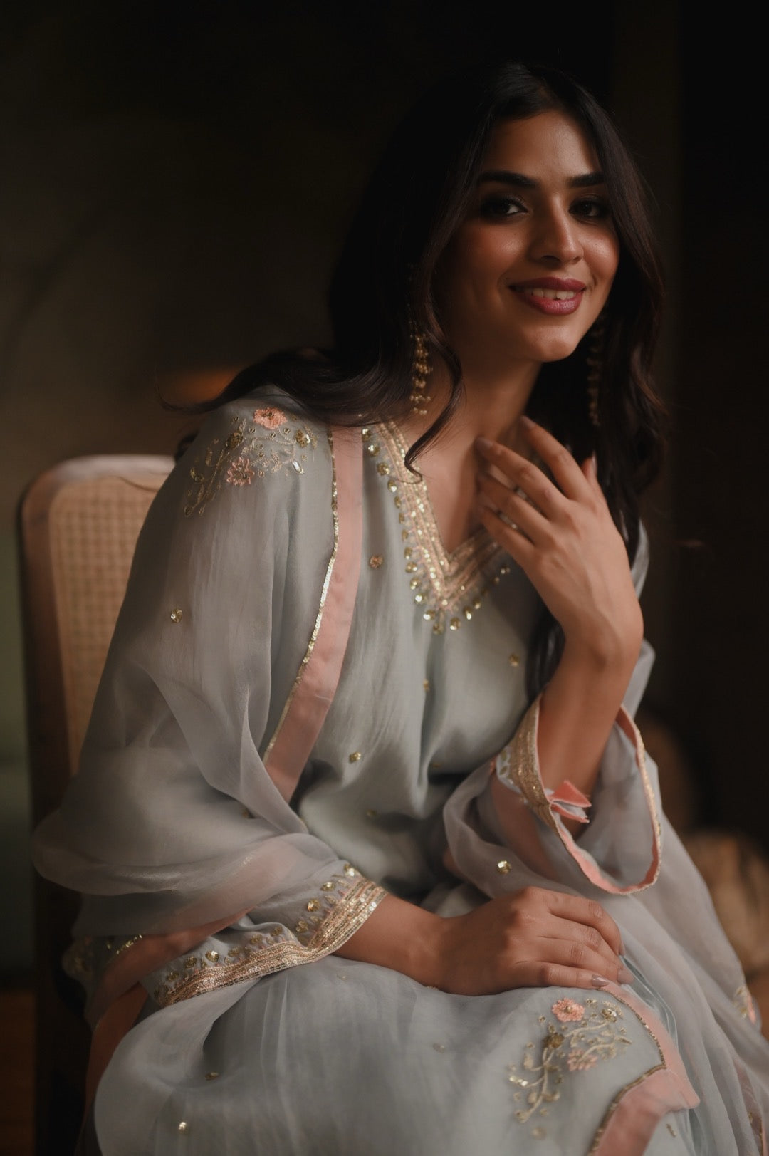Roohi blue and peach set - Zuleiha