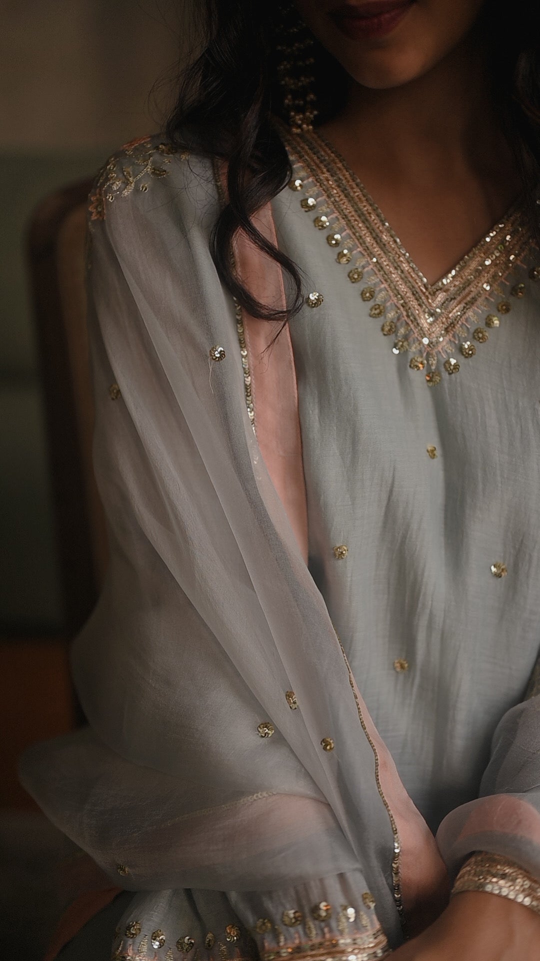 Roohi blue and peach set - Zuleiha