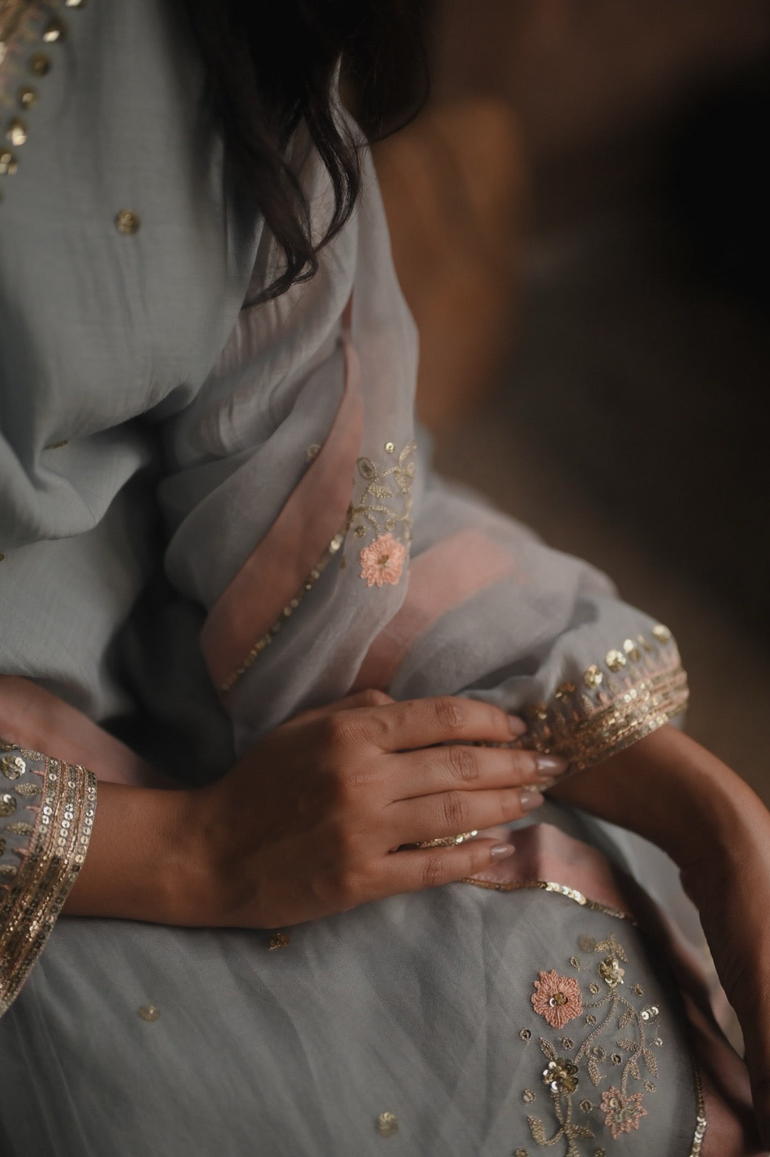 Roohi blue and peach set - Zuleiha