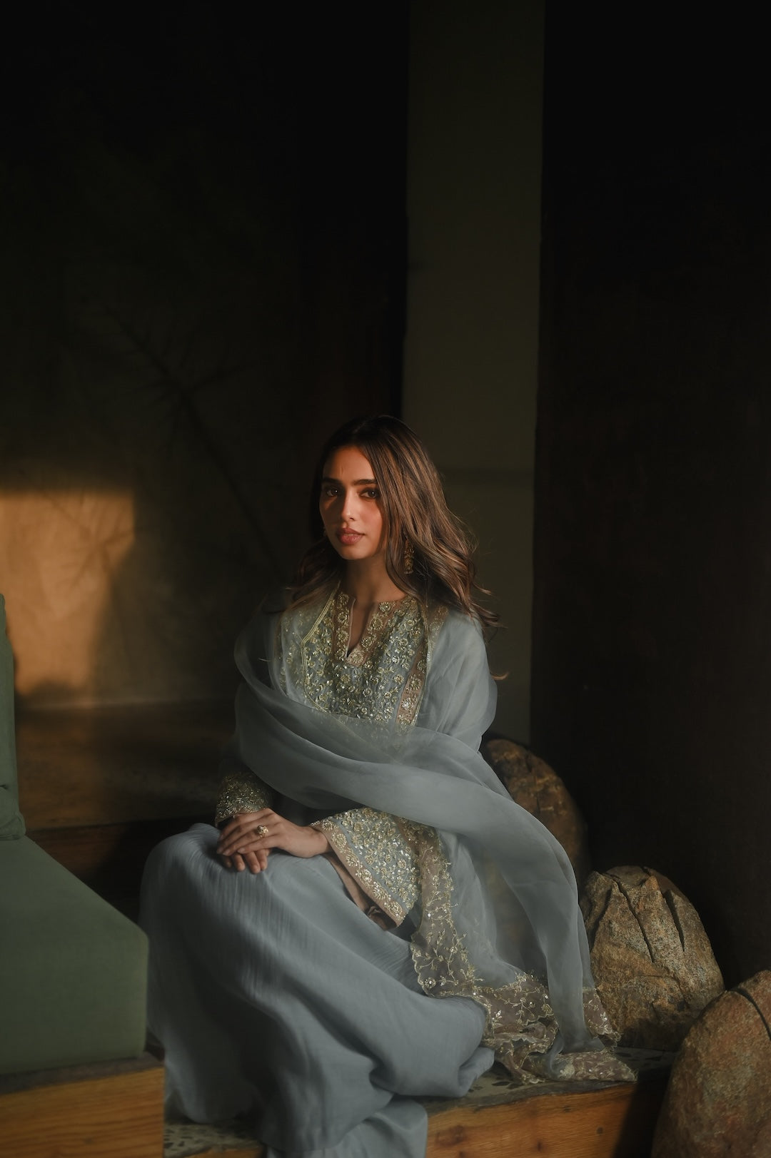 Roohi Earthy Blue set - Zuleiha