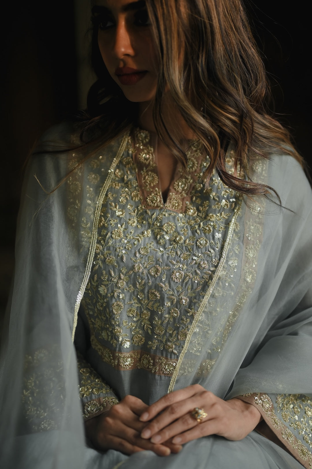 Roohi Earthy Blue set - Zuleiha