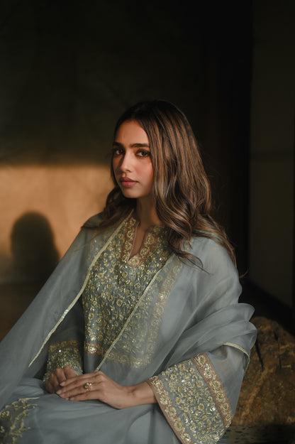 Roohi Earthy Blue set - Zuleiha