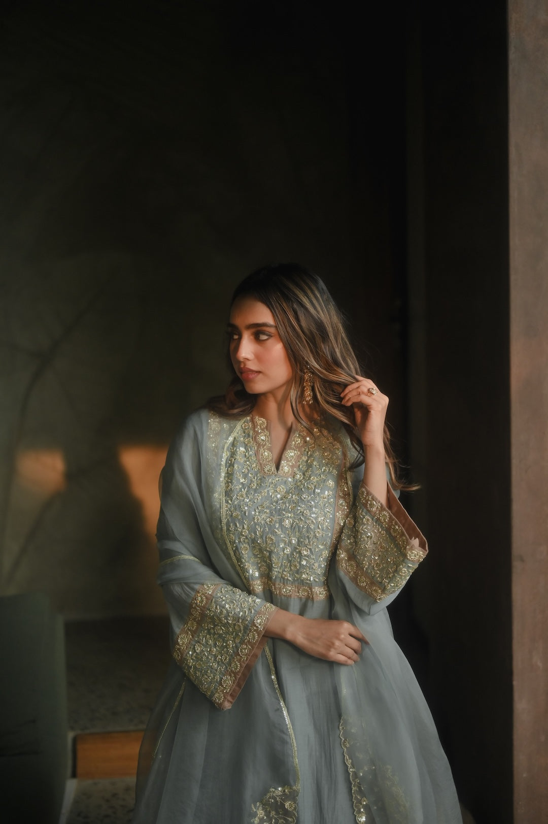 Roohi Earthy Blue set - Zuleiha
