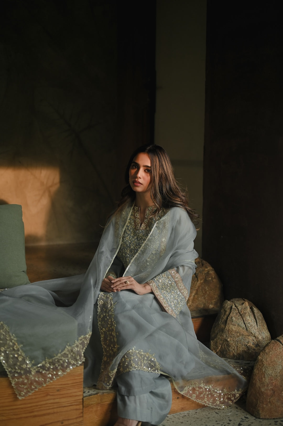 Roohi Earthy Blue set - Zuleiha