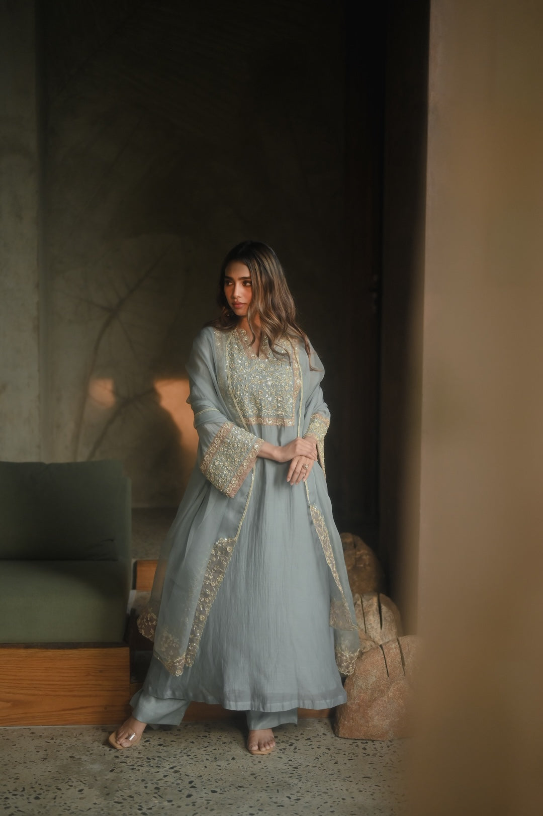 Roohi Earthy Blue set - Zuleiha