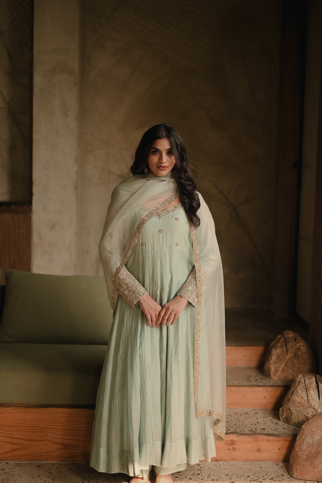 Roohi Powder Blue Anarkali Set - Zuleiha