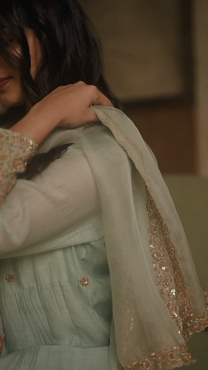 Roohi Powder Blue Anarkali Set - Zuleiha