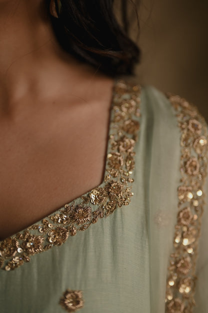 Roohi Powder Blue Anarkali Set - Zuleiha