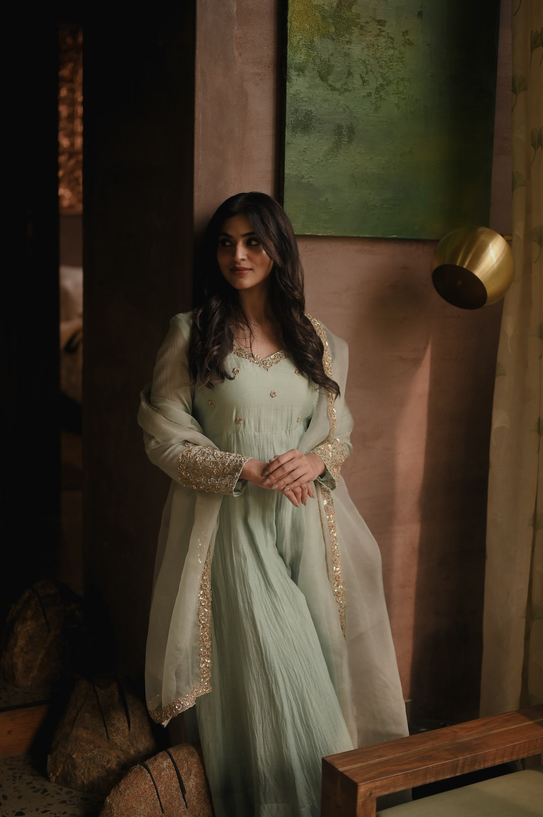 Roohi Powder Blue Anarkali Set - Zuleiha