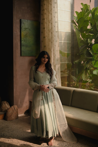 Roohi Powder Blue Anarkali Set - Zuleiha