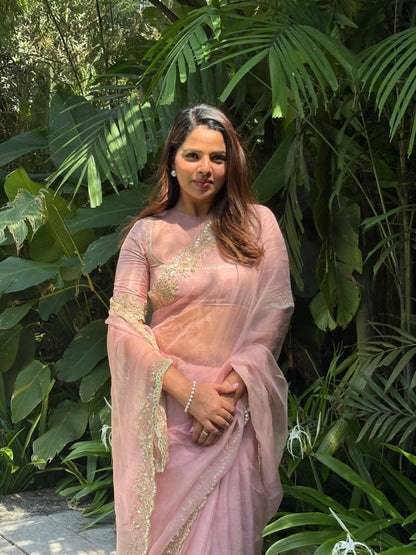 Baby Pink organza Saree
