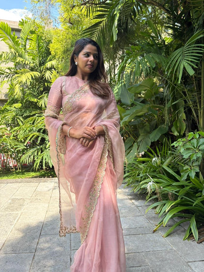 Baby Pink organza Saree