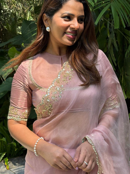 Baby Pink organza Saree