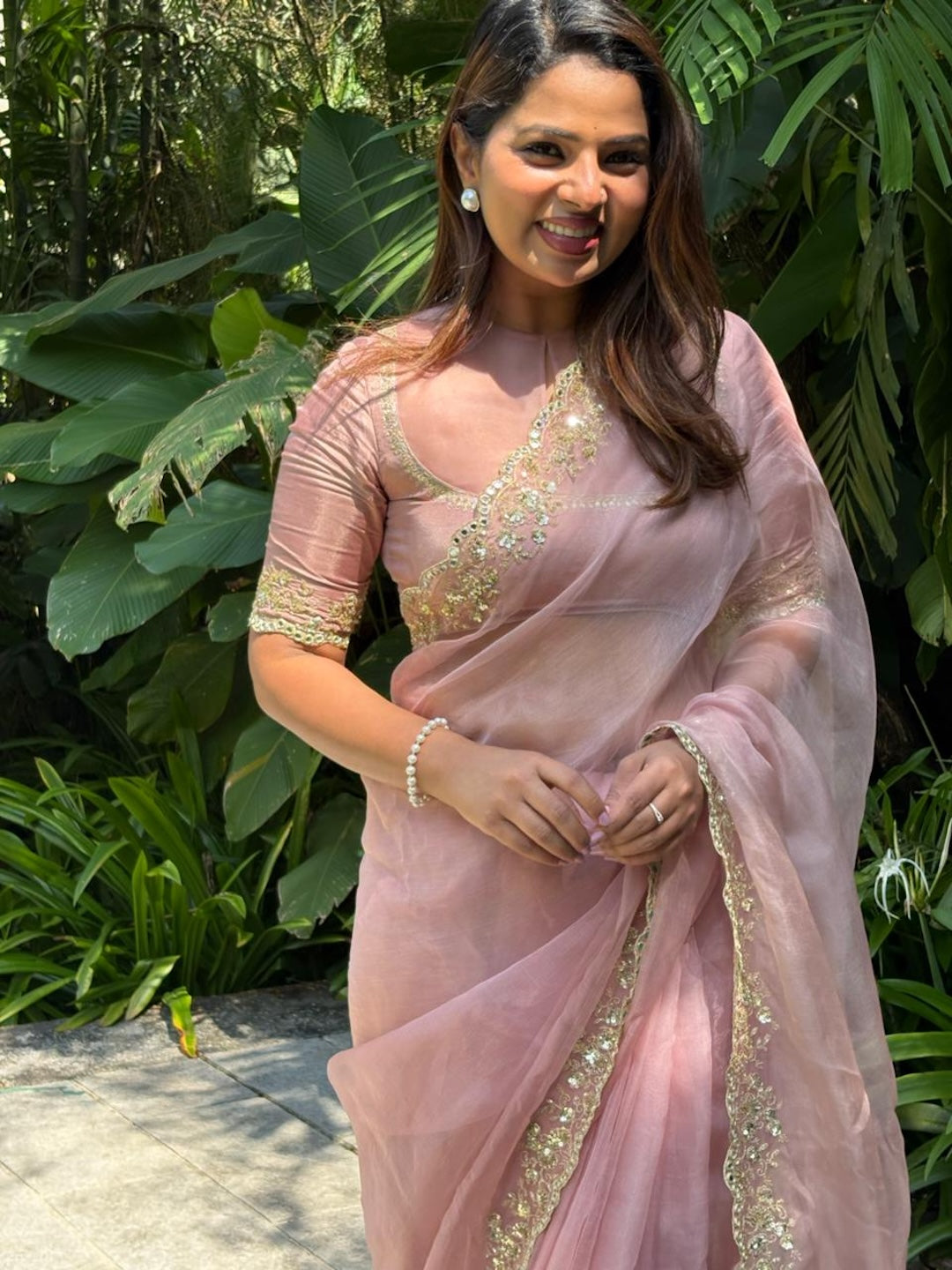 Baby Pink organza Saree