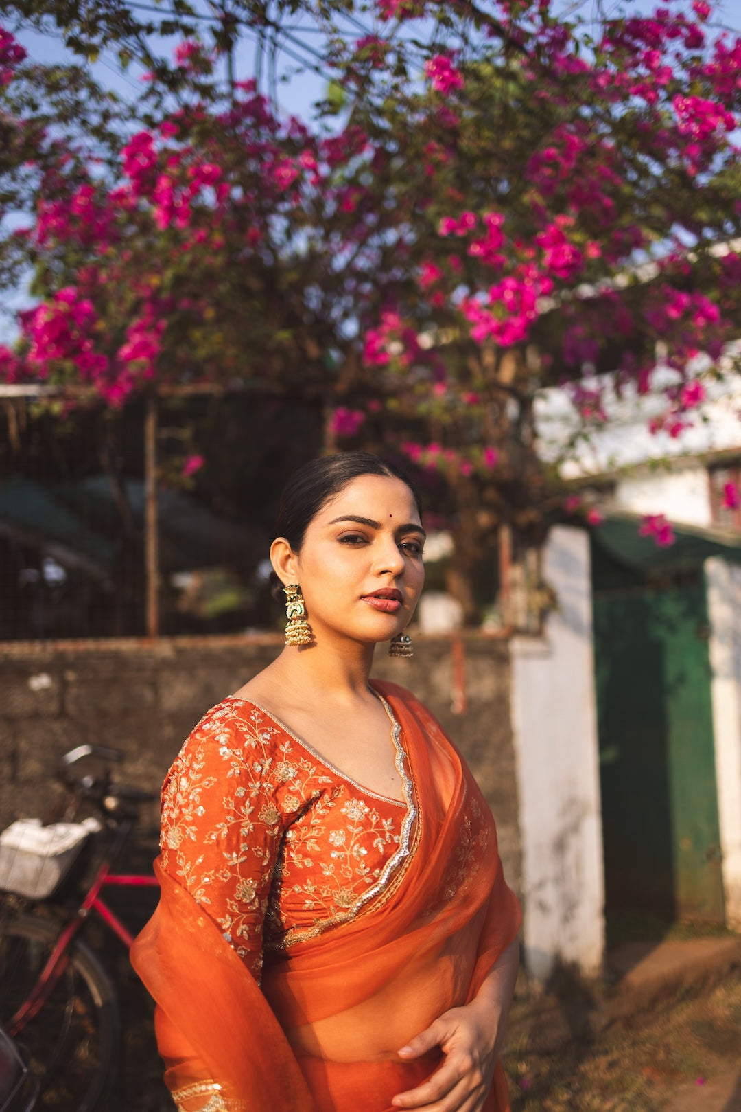 Nikhila Vimal in Burnt Orange Saree and Blouse - Zuleiha