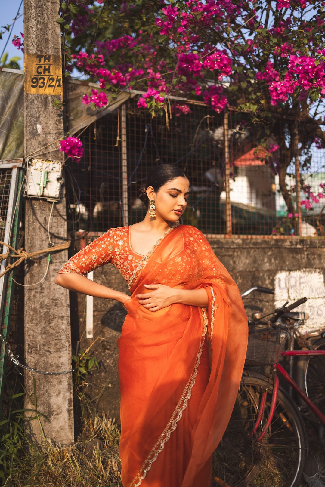Nikhila Vimal in Burnt Orange Saree and Blouse - Zuleiha
